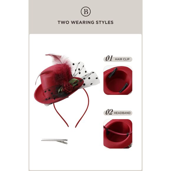 Mini Tea Party Hats - Fascinators For Women Derby Top Hat Tulle 1979
